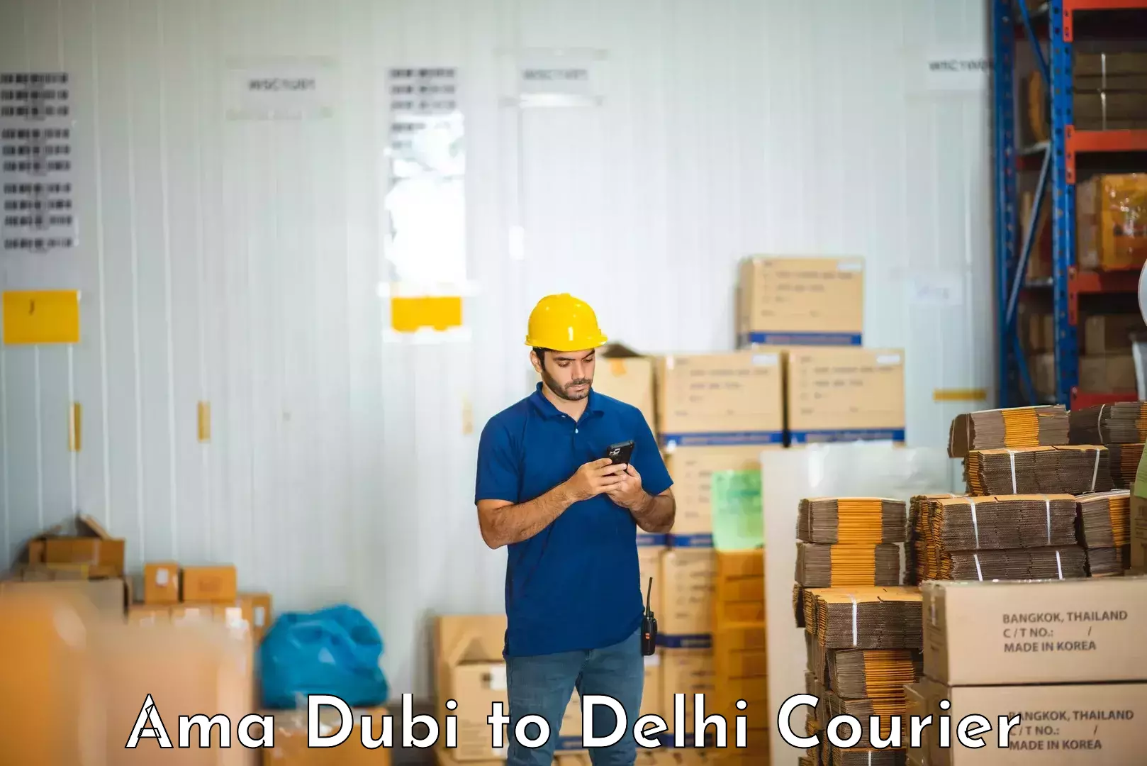 Household goods transporters Ama Dubi to East Delhi